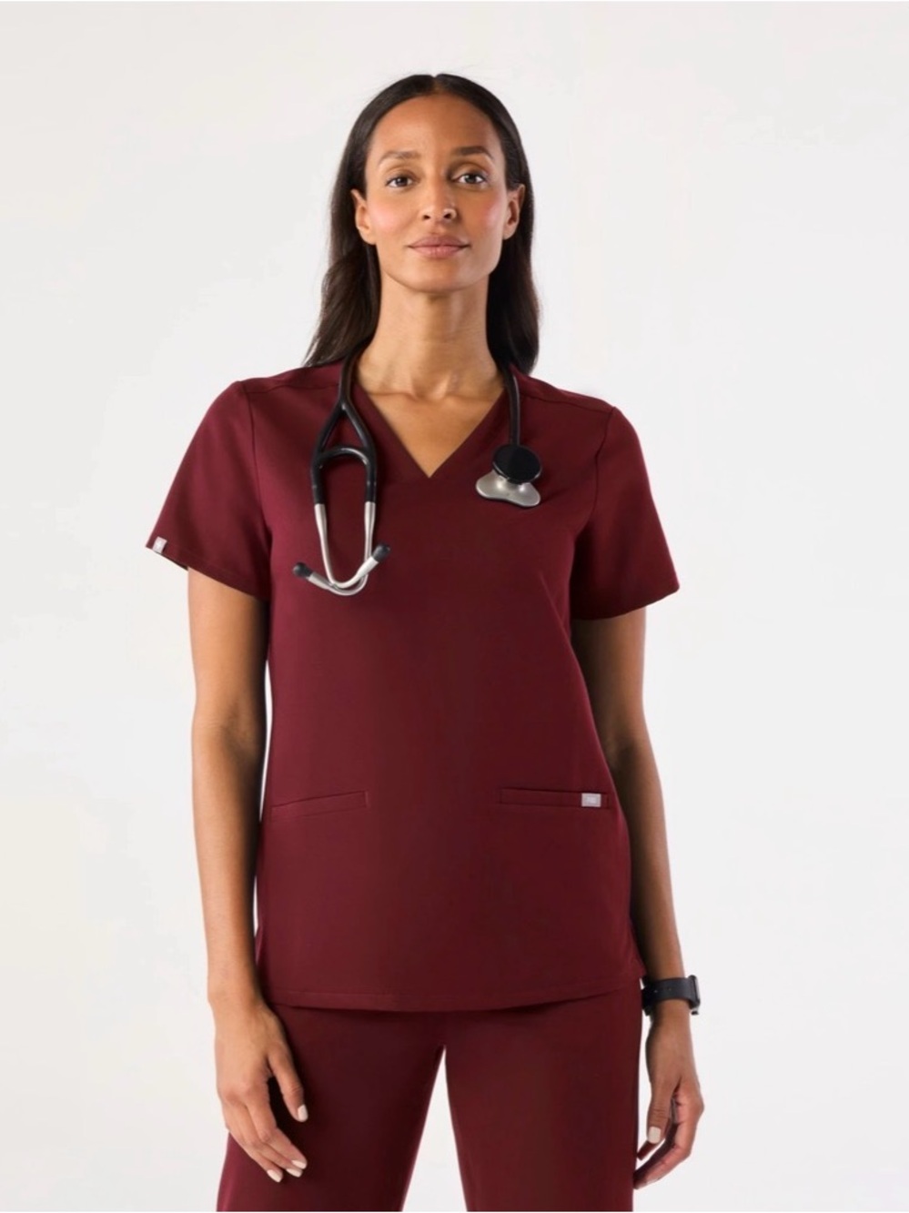 FIGS Casma Scrub Top XL Burgundy Wine Technical Collection Medical Uniform